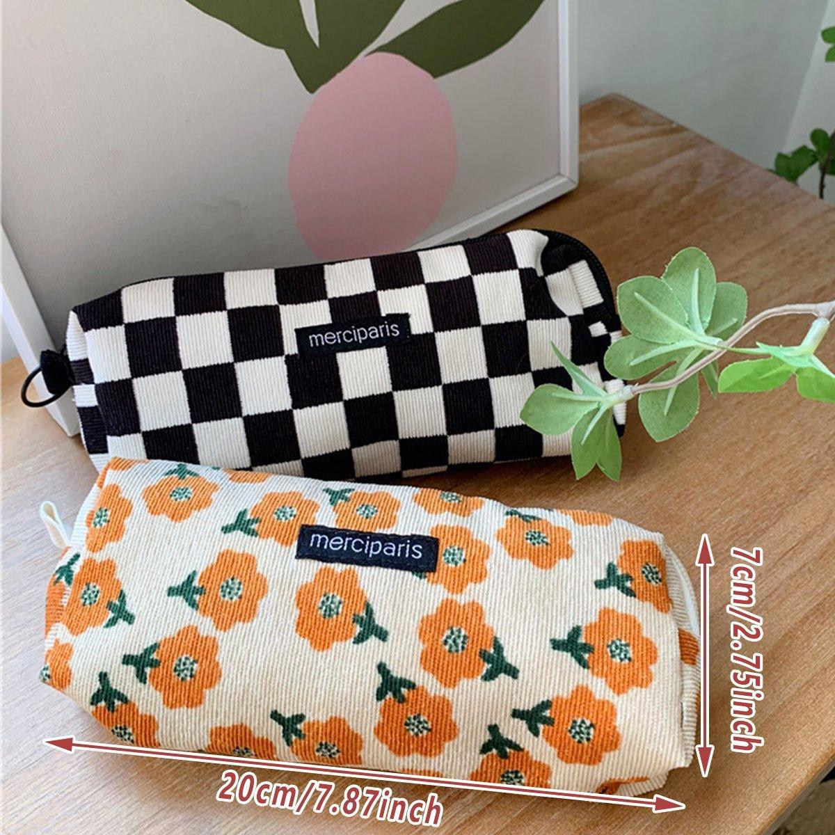 Large Capacity Pencil Case Organiser Bag Stationery Holder School Travel Pouch - Cartoon Flowers