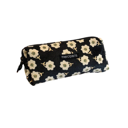 Large Capacity Pencil Case Organiser Bag Stationery Holder School Travel Pouch - Cartoon Flowers