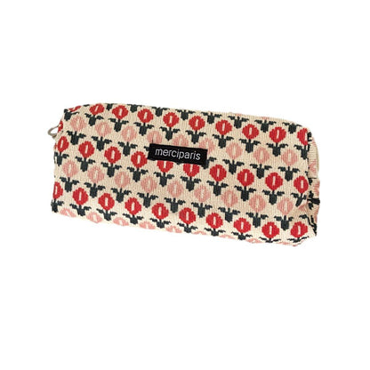 Large Capacity Pencil Case Organiser Bag Stationery Holder School Travel Pouch - Cartoon Flowers