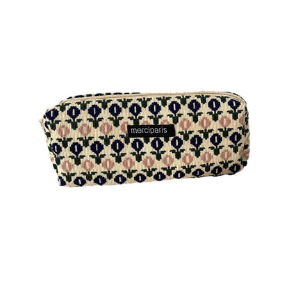 Large Capacity Pencil Case Organiser Bag Stationery Holder School Travel Pouch - Cartoon Flowers