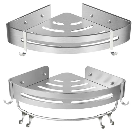 Wall Mounted Bathroom Shelf Triangle Corner Shower Storage Rack for Toiletries - Single layer with rod