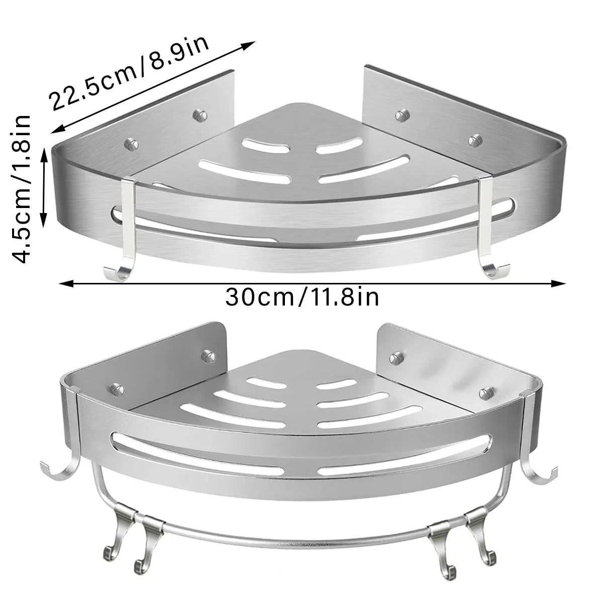 Wall Mounted Bathroom Shelf Triangle Corner Shower Storage Rack for Toiletries - Single layer with rod