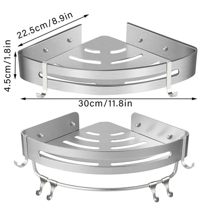 Wall Mounted Bathroom Shelf Triangle Corner Shower Storage Rack for Toiletries - Single layer with rod