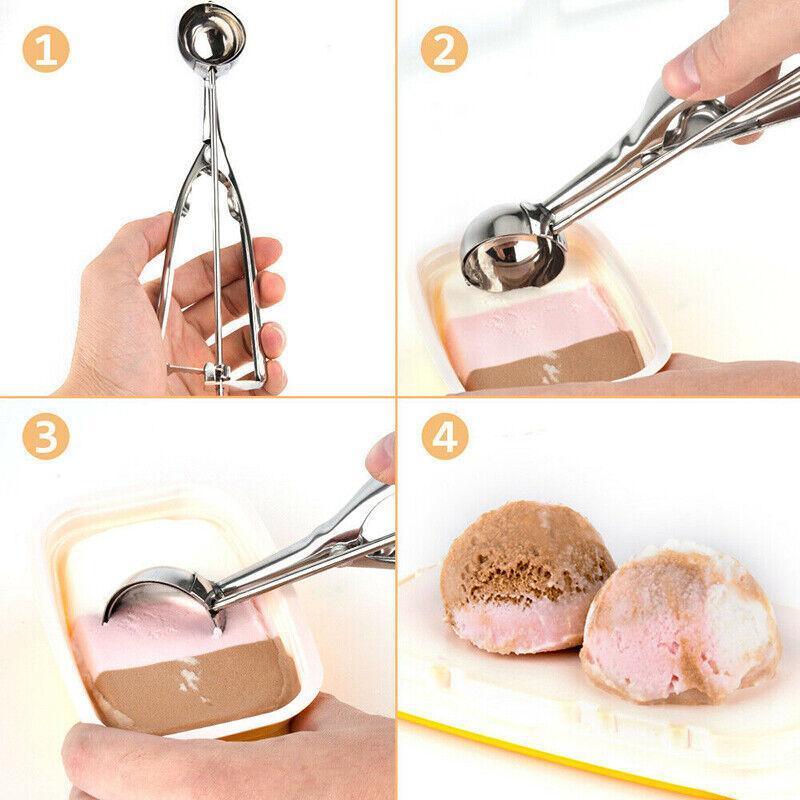 Stainless Steel Icecream Ice Cream Scoop Cookie Dough Mash Spoon Trigger 6Cm Dia