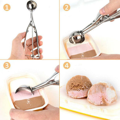 Stainless Steel Icecream Ice Cream Scoop Cookie Dough Mash Spoon Trigger 6Cm Dia
