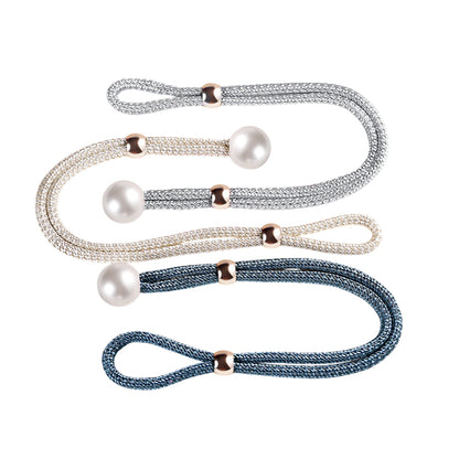 Curtain Tiebacks Pearl Strap Set 3 Pairs Decorative Buckle Holder Rings Hooks - White