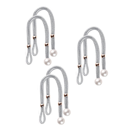 Curtain Tiebacks Pearl Strap Set 3 Pairs Decorative Buckle Holder Rings Hooks - White