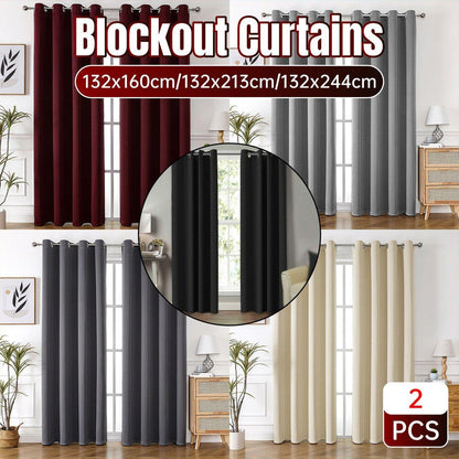 2pcs Semi Blackout Curtain Fabric Solid Colour Home Decor Drapes for Living Room - Dark Grey - 132x160cm