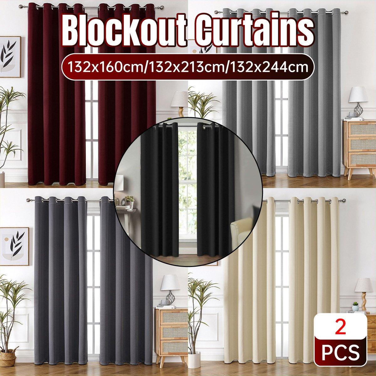 2pcs Semi Blackout Curtain Fabric Solid Colour Home Decor Drapes for Living Room - Dark Grey - 132x213cm