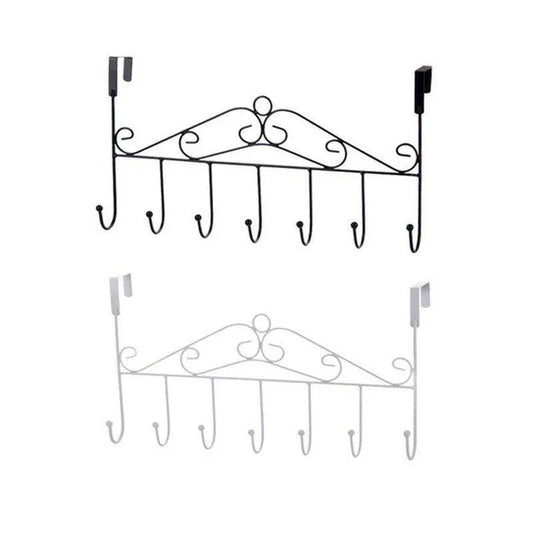 7-Hooks For Bedroom Over The Door Hanger Clothes Storage Towel Iron Hanging Rack - Black