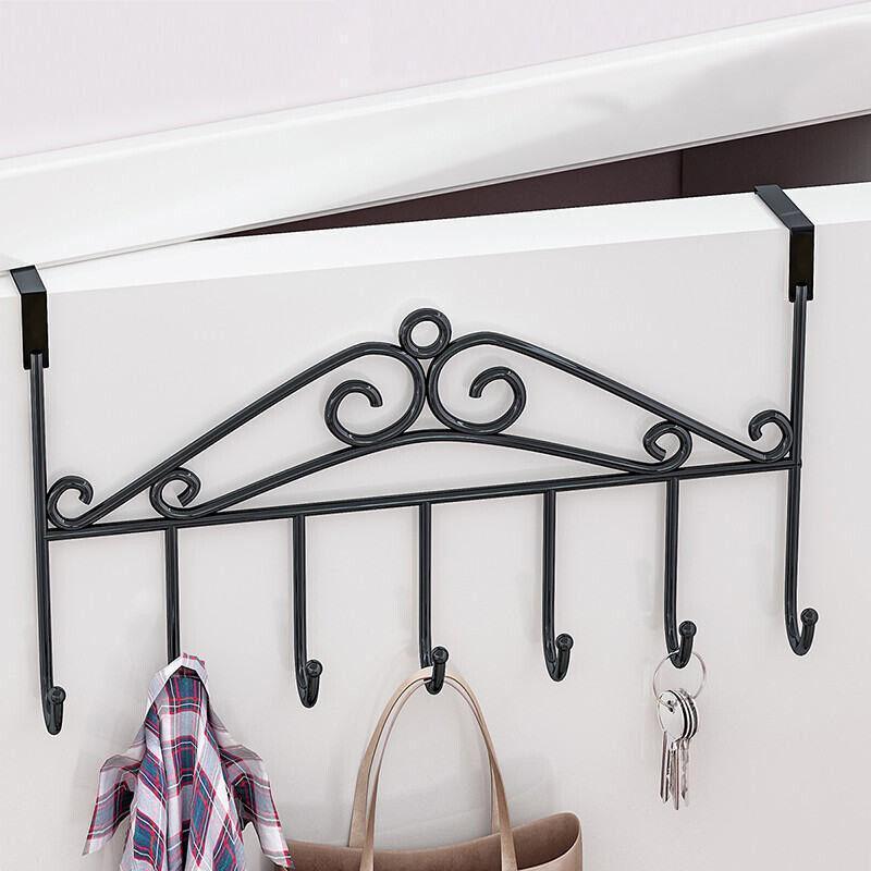 7-Hooks For Bedroom Over The Door Hanger Clothes Storage Towel Iron Hanging Rack - Black - Mekamart Australia