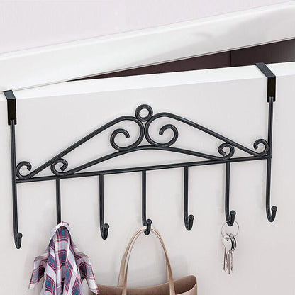 7-Hooks For Bedroom Over The Door Hanger Clothes Storage Towel Iron Hanging Rack - Black - Mekamart Australia
