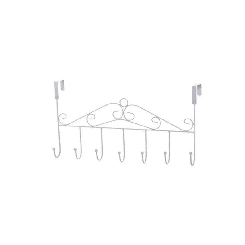 7-Hooks For Bedroom Over The Door Hanger Clothes Storage Towel Iron Hanging Rack - Black - Mekamart Australia