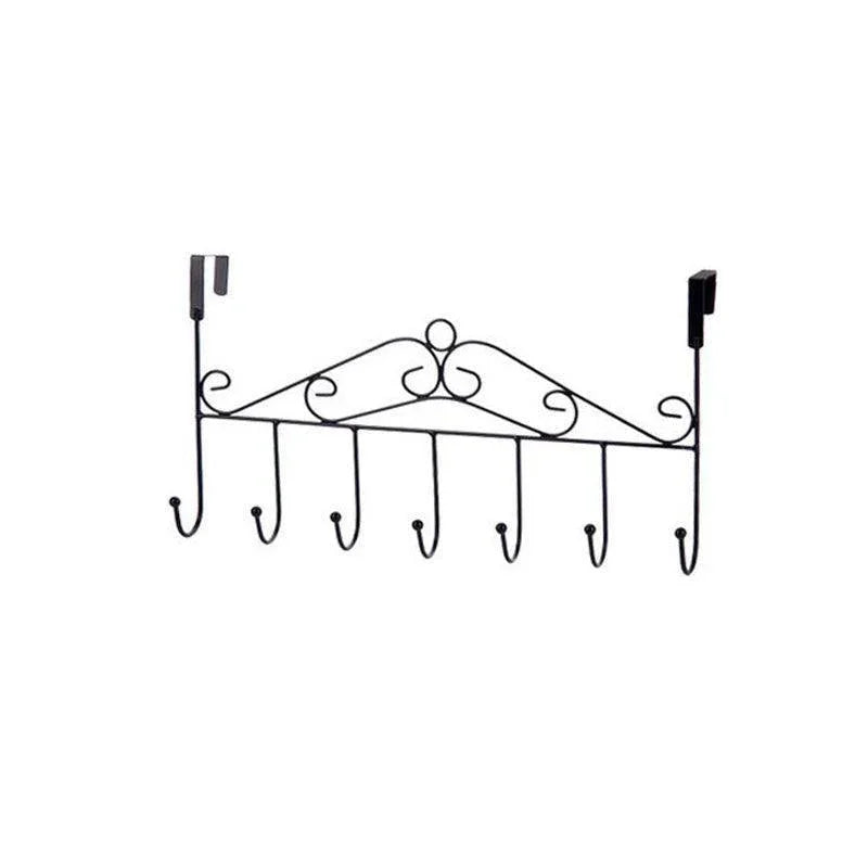 7-Hooks For Bedroom Over The Door Hanger Clothes Storage Towel Iron Hanging Rack - Black - Mekamart Australia