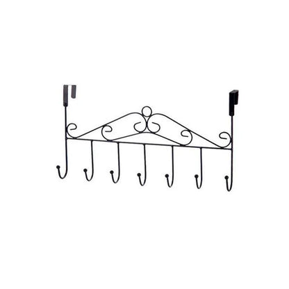 7-Hooks For Bedroom Over The Door Hanger Clothes Storage Towel Iron Hanging Rack - Black - Mekamart Australia