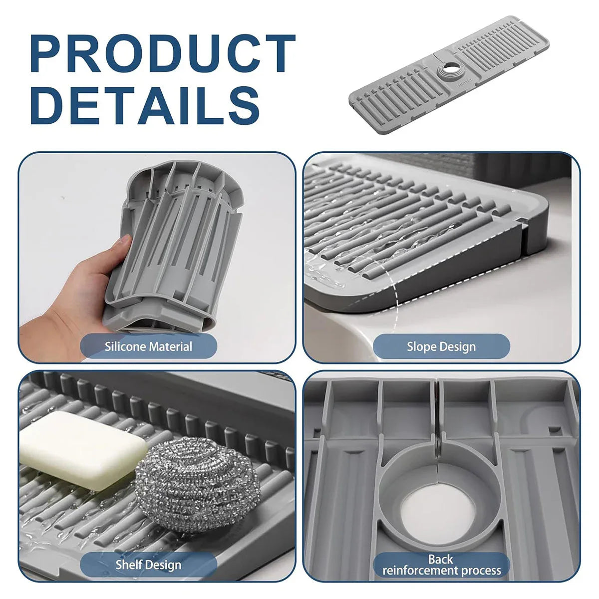 Faucet Draining Pad Narrow Sink Splash Guard Mat for Washbasin Water Catcher - Grey