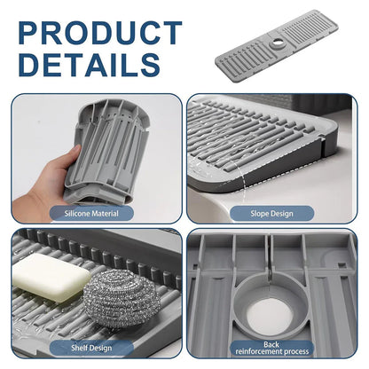 Faucet Draining Pad Narrow Sink Splash Guard Mat for Washbasin Water Catcher - Grey