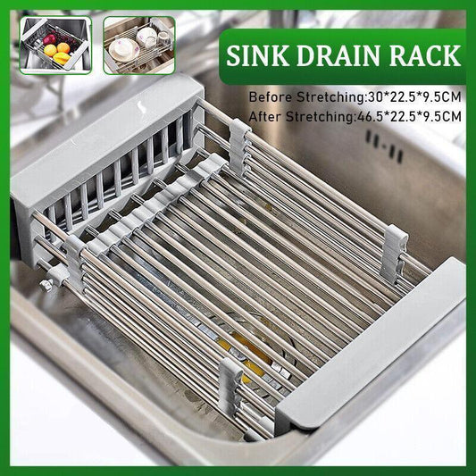 Stainless Steel Storage Sink Drain Basket Dish Drying Rack Kitchen Organizer Au - Mekamart Australia