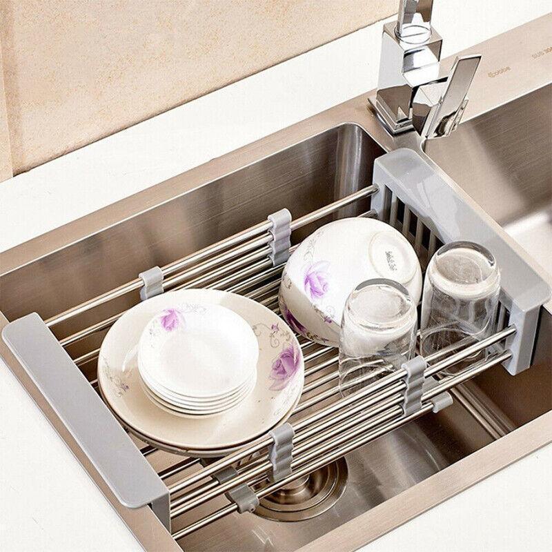 Stainless Steel Storage Sink Drain Basket Dish Drying Rack Kitchen Organizer Au - Mekamart Australia