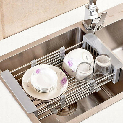 Stainless Steel Storage Sink Drain Basket Dish Drying Rack Kitchen Organizer Au - Mekamart Australia
