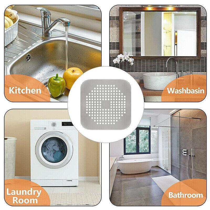 2Pc Square Drain Cover For Shower Drain Hair Catcher Flat Silicone Plug For Bath - 2PCS-White