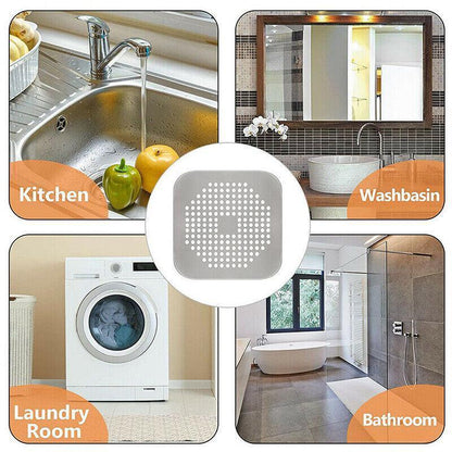 2Pc Square Drain Cover For Shower Drain Hair Catcher Flat Silicone Plug For Bath - 2PCS-White