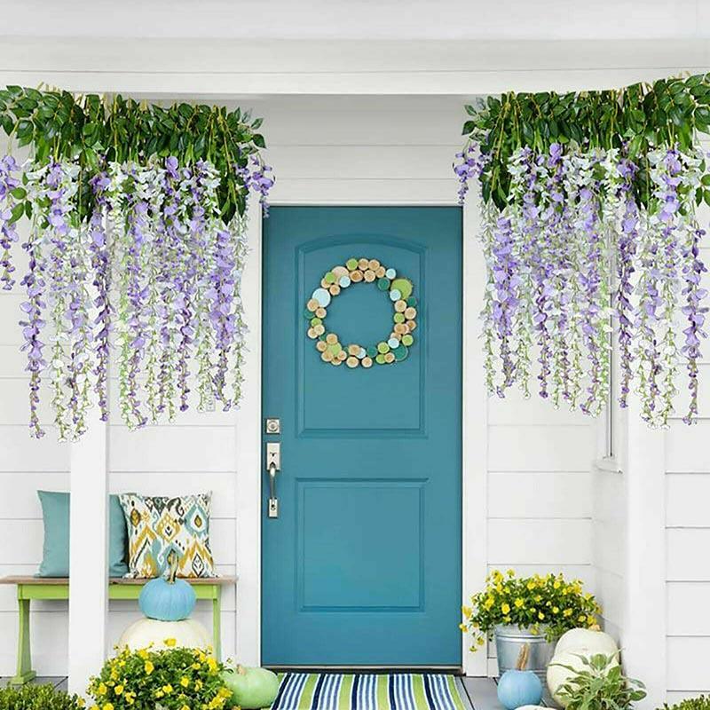 12X Artificial Silk Fake Flower Garland Vine Wisteria Leaf Hanging Wedding Decor - White