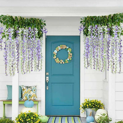 12X Artificial Silk Fake Flower Garland Vine Wisteria Leaf Hanging Wedding Decor - White