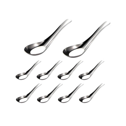 10pcs Stainless Steel Flat Bottom Spoon Household Kitchen Dining Soup Spoon Set