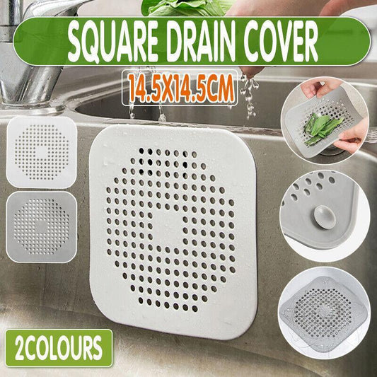 2X Square Drain Cover For Shower Drain Hair Catcher Flat Silicone Plug For Bath - White