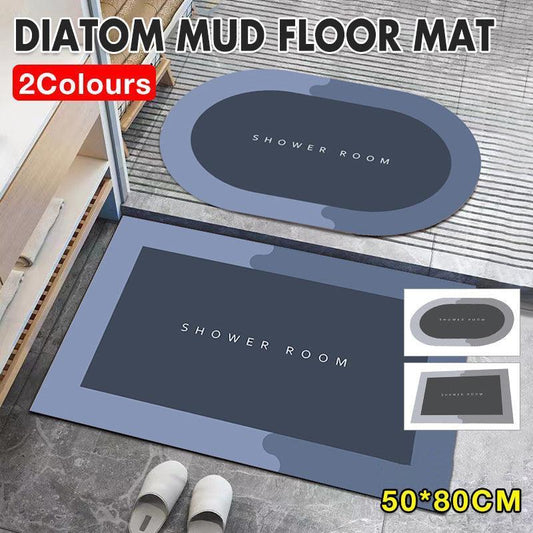 50x80CM Super Absorbent Floor Mat Soft Quick-Drying Non-Slip Diatom Mud Bath - Grey-Oval