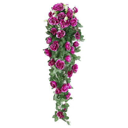 2PCS Artificial Rose Flower Garland Hanging Vine Home Wall Decor Fake Rattan - Rose Red