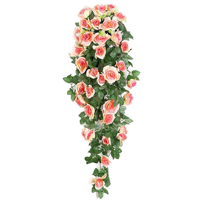 2PCS Artificial Rose Flower Garland Hanging Vine Home Wall Decor Fake Rattan - White