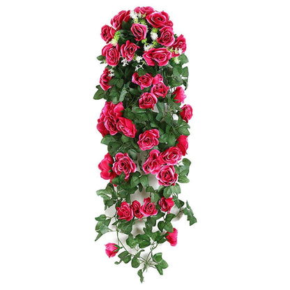 2PCS Artificial Rose Flower Garland Hanging Vine Home Wall Decor Fake Rattan - White