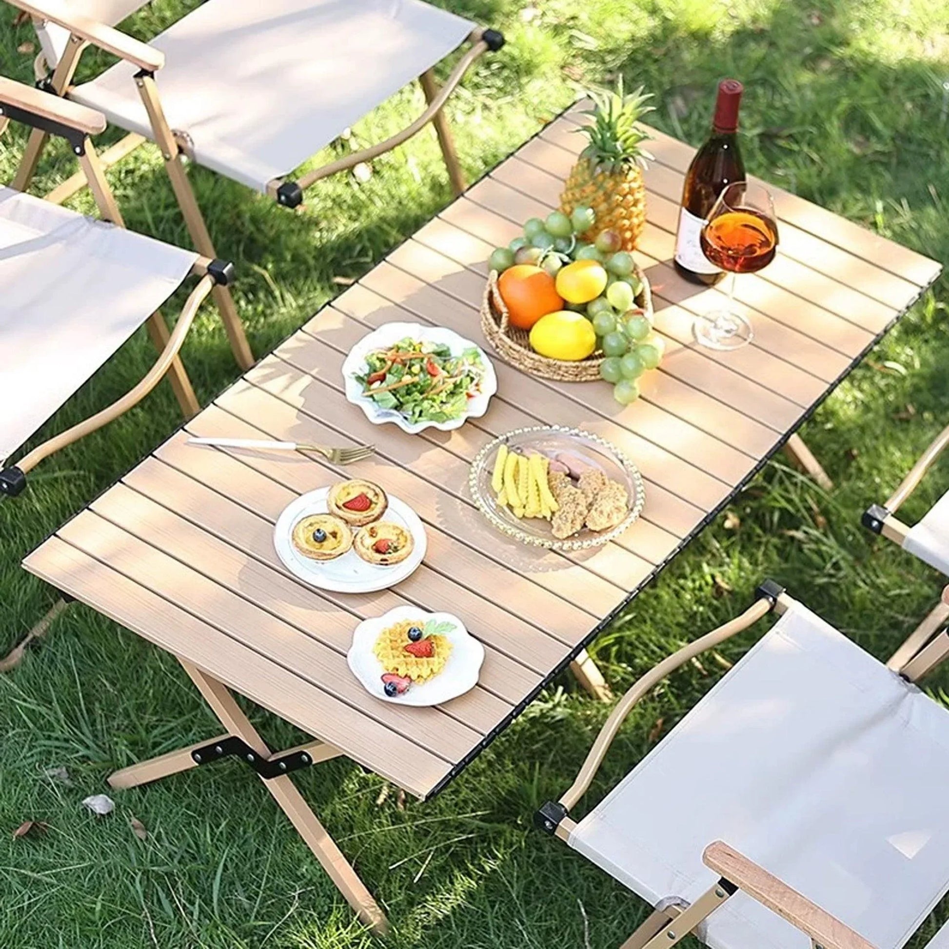 Folding Table Portable Picnic Camping Table Egg Roll Multi Function Outdoor - Mekamart Australia