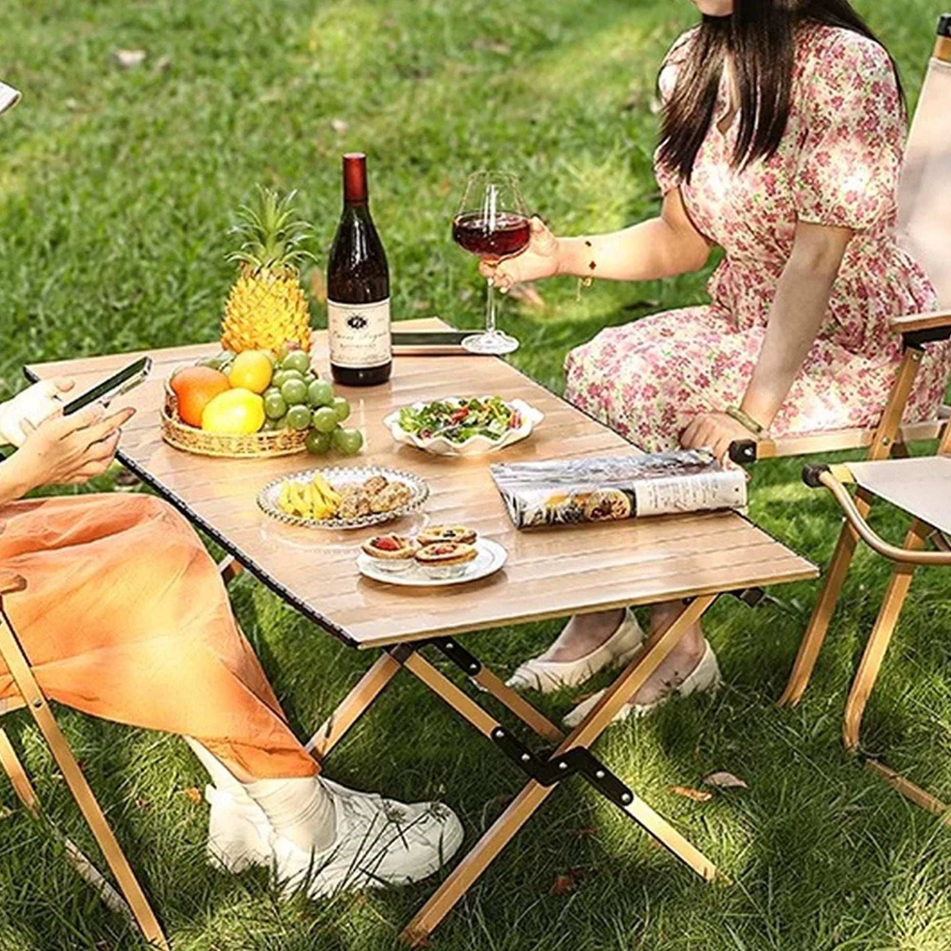 Folding Table Portable Picnic Camping Table Egg Roll Multi Function Outdoor - Mekamart Australia