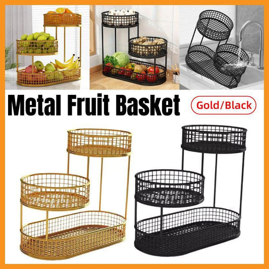 Luxury Multi-Layer Fruit Basket Snack Storage Rack Living Room Coffee Table - Gold