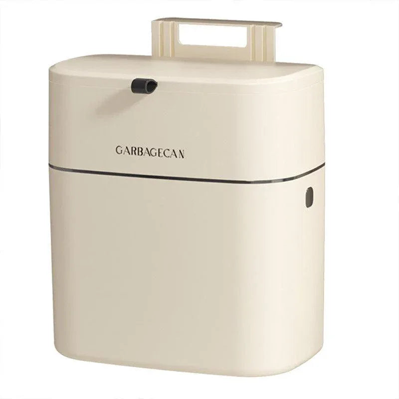 Wall Mounted Hanging Waste Bin with Lid Household Cabinet Trash Can Cream White - Mekamart Australia