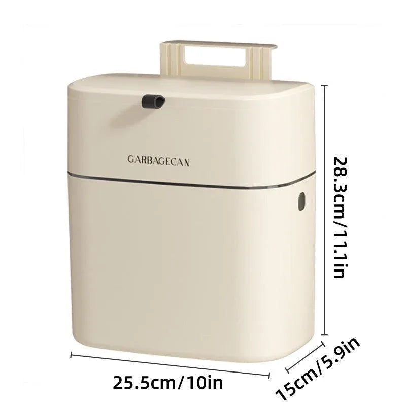 Wall Mounted Hanging Waste Bin with Lid Household Cabinet Trash Can Cream White - Mekamart Australia