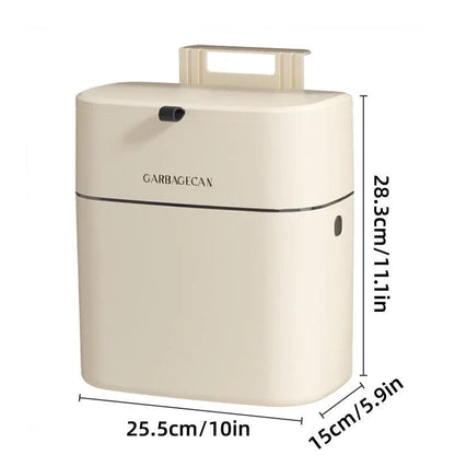 Wall Mounted Hanging Waste Bin with Lid Household Cabinet Trash Can Cream White - Mekamart Australia