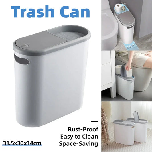 Simple Garbage Can with Lid Household Clamped Plastic Bucket Flip Lid Kitchen - Mekamart Australia