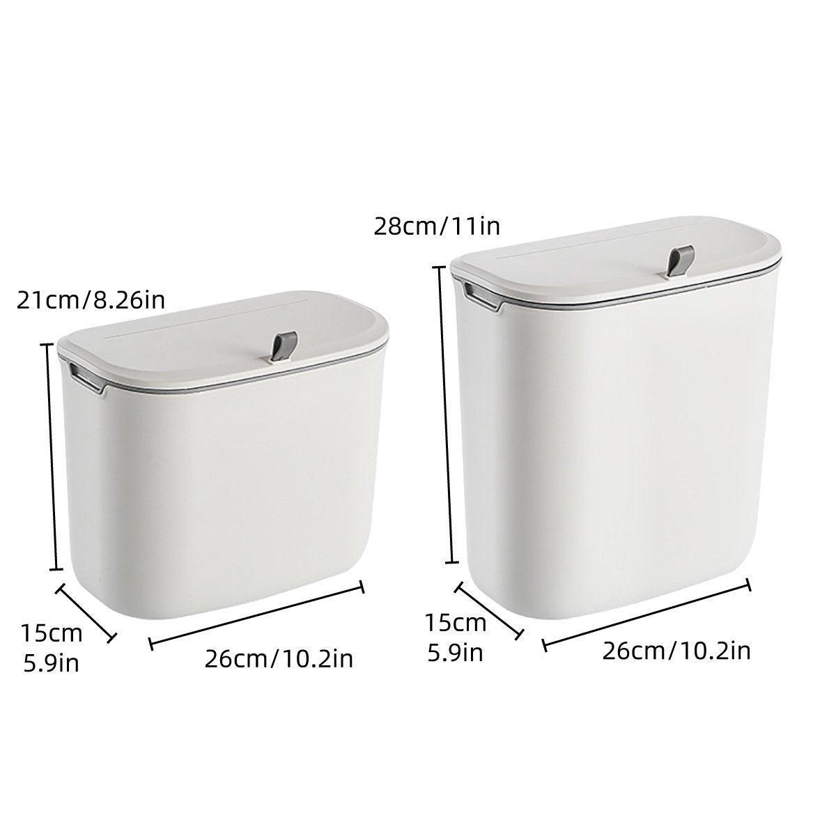 Wall Mounted Hanging Wastebasket with Sliding Lid for Kitchen and Bathroom Use - 9L