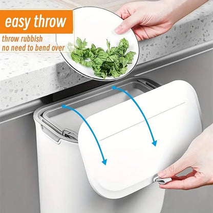 Wall Mounted Hanging Wastebasket with Sliding Lid for Kitchen and Bathroom Use - 9L