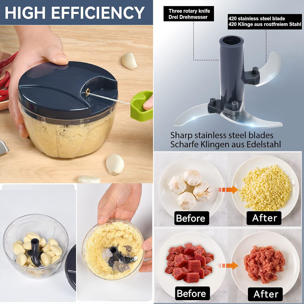 Garlic Press Chopper Slicer Hand Presser Grinder Crusher Home Kitchen Tools Use - 600ml