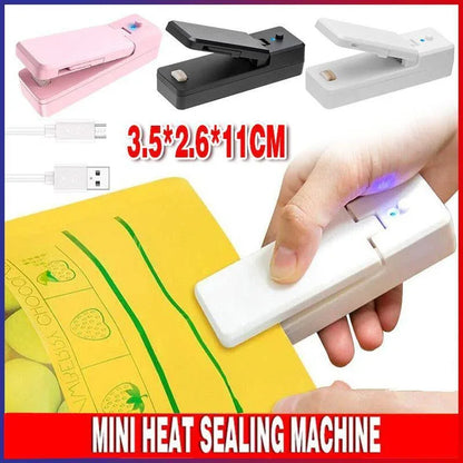 Portable Mini Heat Sealing Machine USB Rechargeable Food Sealer Plastic Bag - Pink - Mekamart Australia