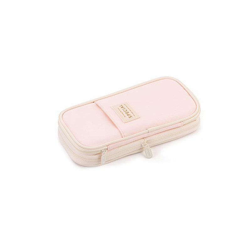 Zipper Pencil Case Pen Bag Organizer School Office Cosmetic Stationery Storage - Beige-Purple