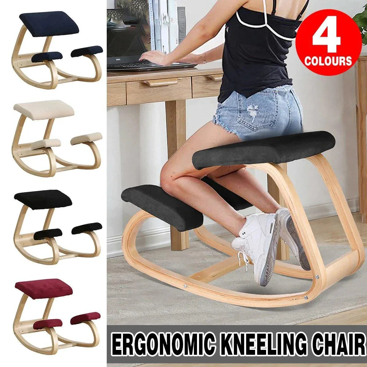 Ergonomic Kneeling Chair Rocking Office Desk Stool Upright Posture Support Seat - Beige - Mekamart Australia