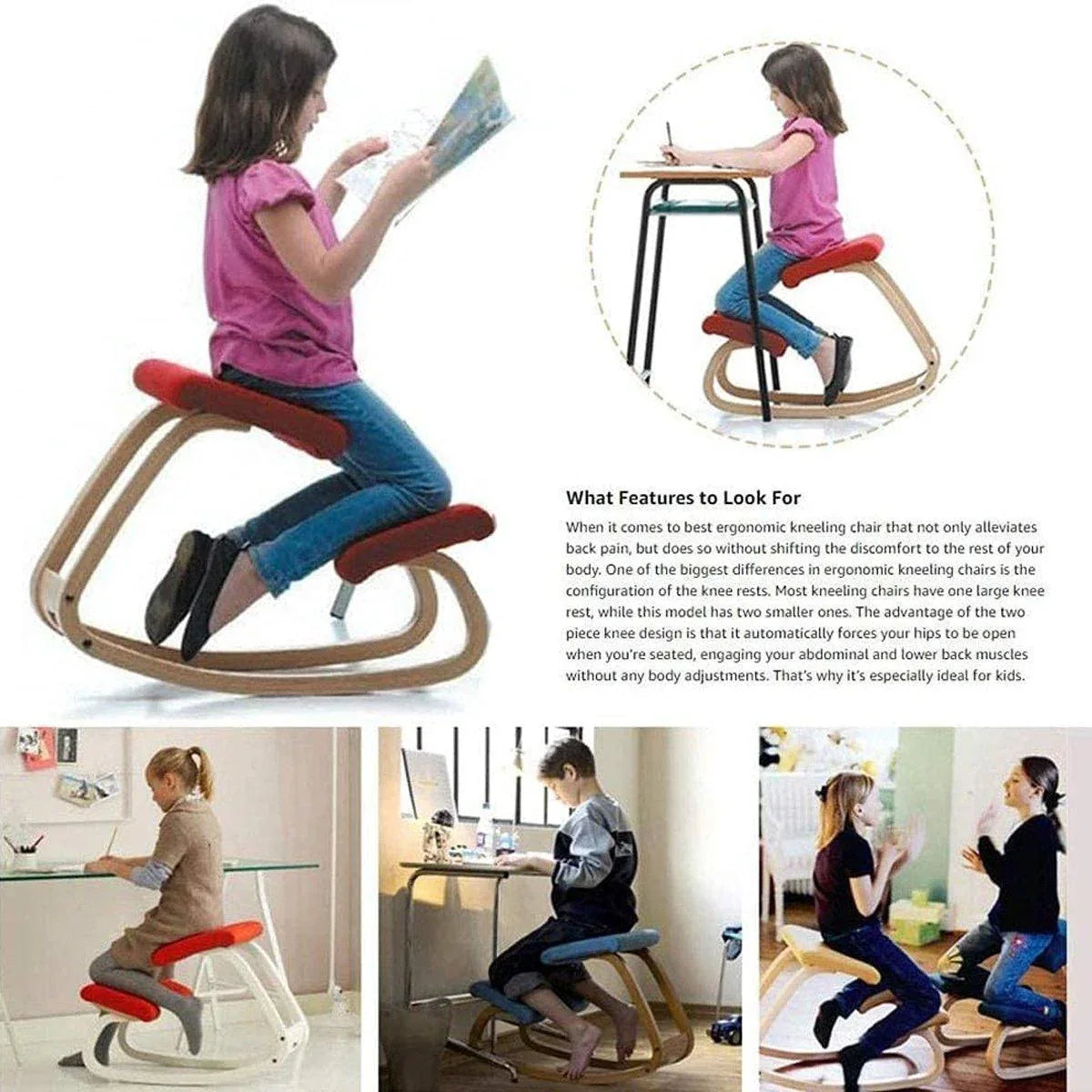 Ergonomic Kneeling Chair Rocking Office Desk Stool Upright Posture Support Seat - Beige - Mekamart Australia