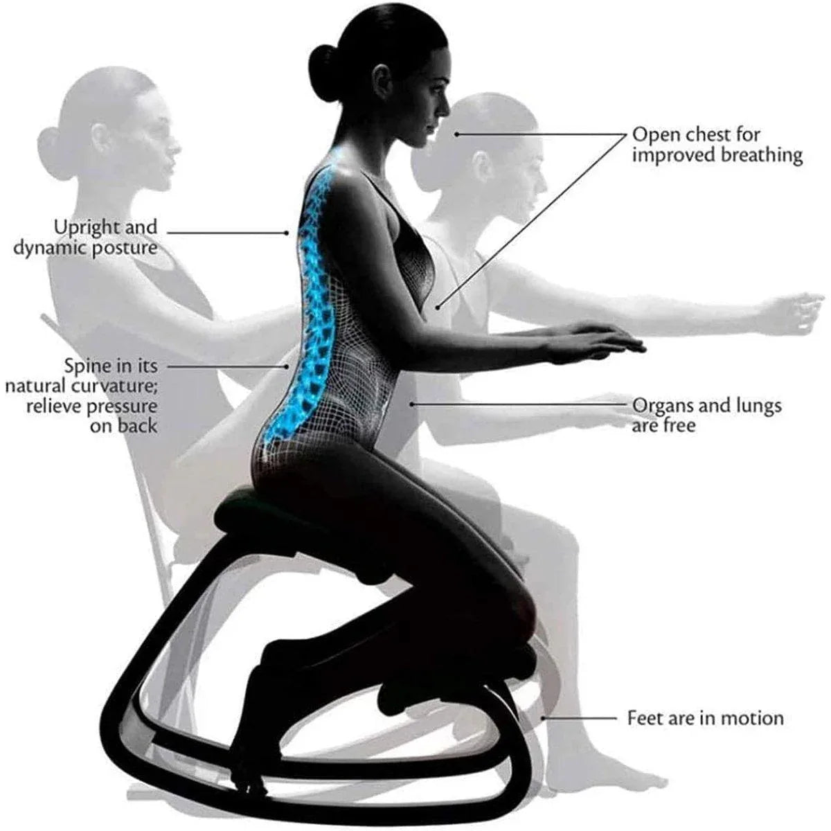 Ergonomic Kneeling Chair Rocking Office Desk Stool Upright Posture Support Seat - Beige - Mekamart Australia