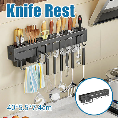 Stainless Steel Kitchen Utensil Storage Rack Organiser Knife Pan Holder Shelves - Mekamart Australia